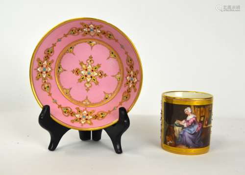 Sevres Pink  Jeweled Cup & Saucer