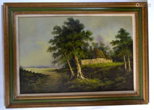 Oil Painting of Trees and House