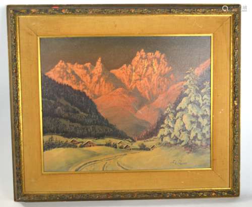 Oil Painting Snowy Mountain Landscape
