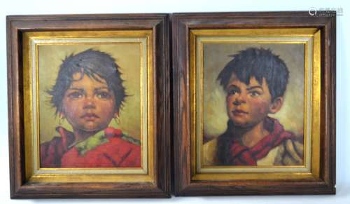 Pair Oil Painting Portrait of a Boy and Girl