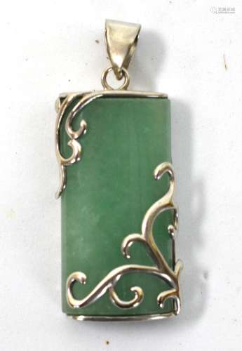 Chinese Silver Mounted Jadeite Pendant