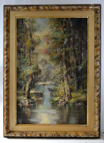 Oil Painting of Stream in Forest