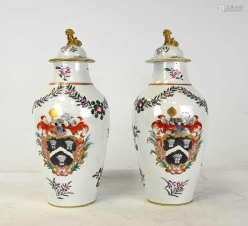 Pr Saxon Hand Painted Urns with Covers