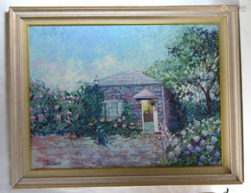 Oil Painting of a House and Garden