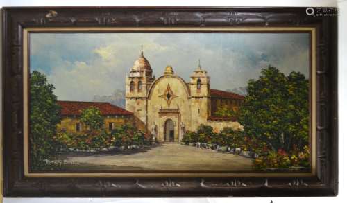 Oil Painting of White Church Buildings