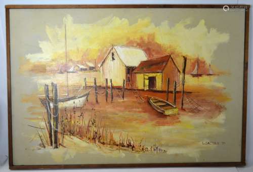 Oil Painting of Boat, House Fish village
