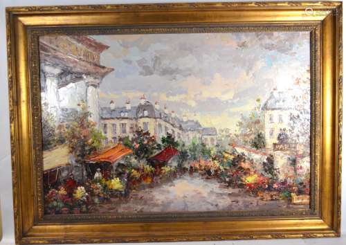 Oil Painting of Market in Paris