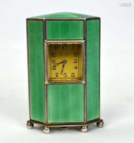 Juvenia Silver Green Enamel Table Clock