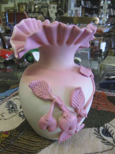 Fenton white & pink colored art glass Burmese Vase