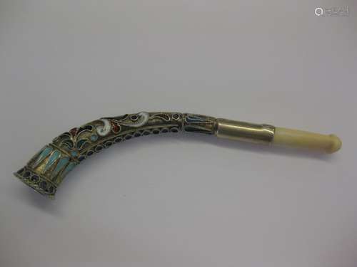 Imperial Russian enameled silver opium pipe, 1916