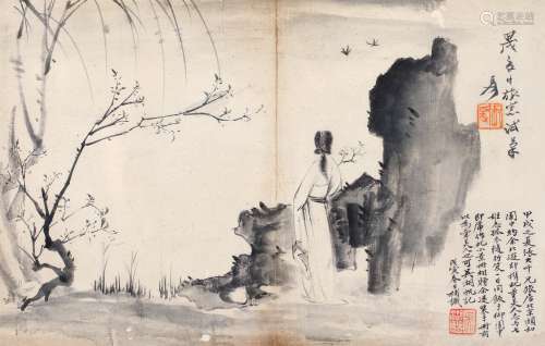 张大千（1899～1983） 1934年作 董美人图 镜片 水墨纸本