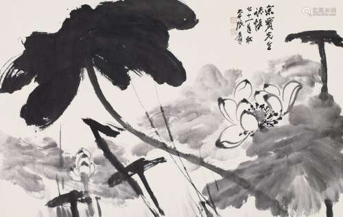 张大千（1899～1983） 莲香 镜片 水墨纸本