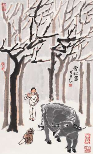 李可染（1907～1989） 雪牧图 立轴 设色纸本