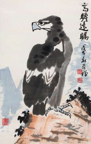 李苦禅（1899～1983） 1978年作 高瞻远瞩 镜片 设色纸本
