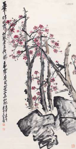 吴昌硕（1844～1927） 1920年作 梅石图 立轴 设色纸本