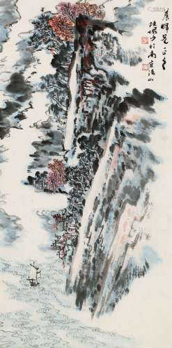 陆俨少（1909～1993） 峡江行帆 立轴 设色纸本