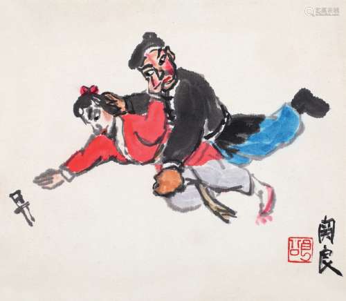 关良（1900～1986） 戏曲人物 镜片 设色纸本