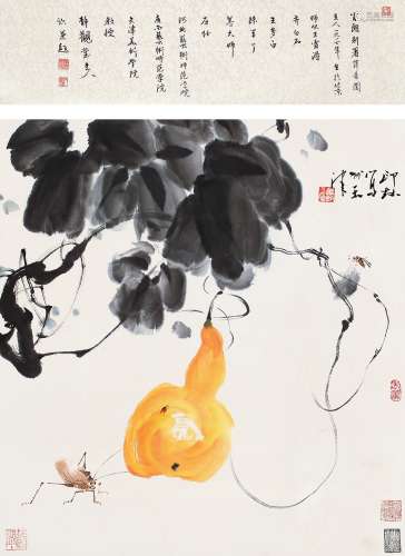 萧朗（1917～2010） 葫芦 立轴 设色纸本