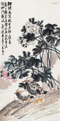 王一亭（1867～1938） 1915年作 芙蓉双凫 立轴 设色纸本