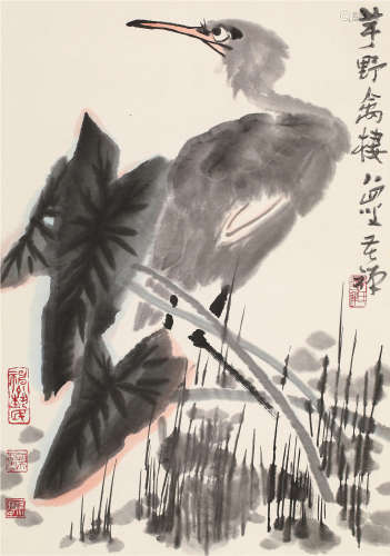 李苦禅（1899～1983） 莲塘栖禽 镜片 设色纸本
