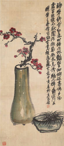 吴昌硕（1844～1927） 1914年作 瓶梅图 立轴 设色纸本