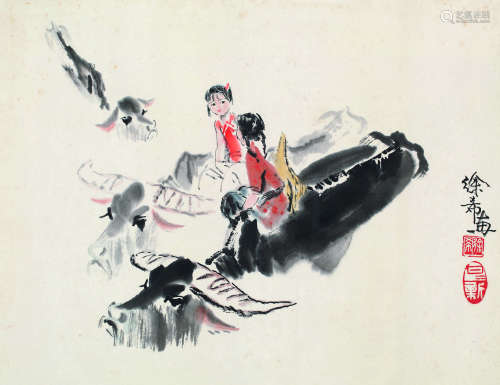 徐希（1940～2015） 牧牛图 镜框 设色纸本
