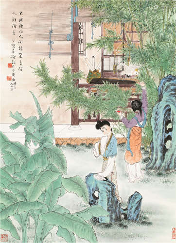 晏少翔（1914～2014） 2007年作 双美图 立轴 设色纸本