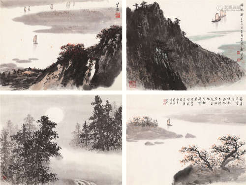 魏紫熙（1915～2002） 1992年作 山水 （四帧） 镜片 设色纸本