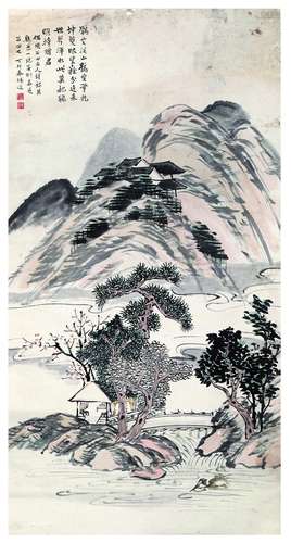 杨逸 溪山幽居 纸本设色