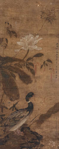 罗聘（1733～1799）  方畹仪（1732～1779） 壬寅 1782年作 荷塘游鸭 镜框 设色绢本