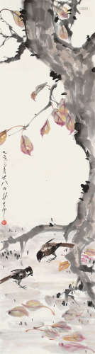 赵少昂（1905～1998） 乙亥 1995年作 树下觅食图 立轴 设色纸本