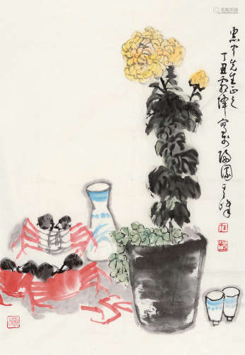 孙其峰（b.1920） 丁丑 1997年作 清供 镜片 设色纸本