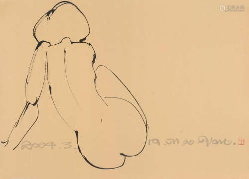 韩美林（b.1936） 2004年作 人体 镜片 水墨纸本