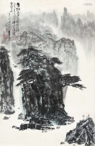 秦岭云（1914～2008） 庚申1980年作 高山飞瀑 镜片 设色纸本