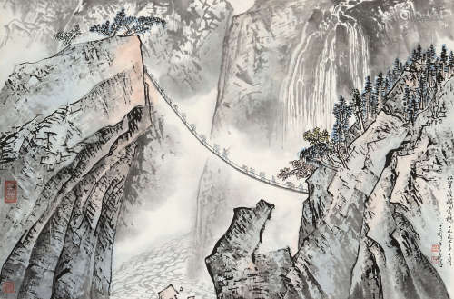 徐子鹤（1916～1999） 1997年作 飞渡铁索桥 立轴 设色纸本