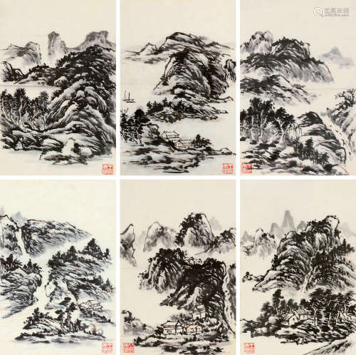 王康乐（1907～2006） 山水 （十一帧） 镜片 （十一选六） 设色纸本