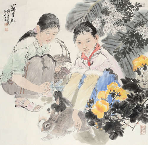 王茂飞（b.1969） 壬辰 2012年作 山乡童趣 镜片 设色纸本
