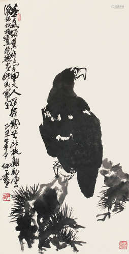 梅纯一（1906～1997） 乙丑 1985年作 松鹰图 立轴 水墨纸本