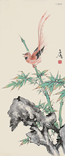 王雪涛（1903～1982） 竹石小鸟 立轴 设色纸本