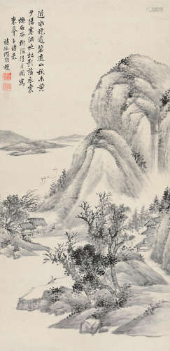 何维朴（1842～1922） 树荫待月图 立轴 设色纸本