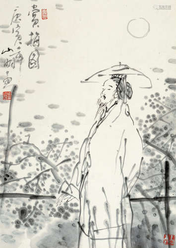 吴山明（b.1941） 庚寅 2010年作 赏梅图 立轴 水墨纸本