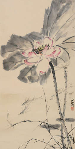 孔小瑜（1899～1984） 鱼戏莲池 镜片 设色纸本