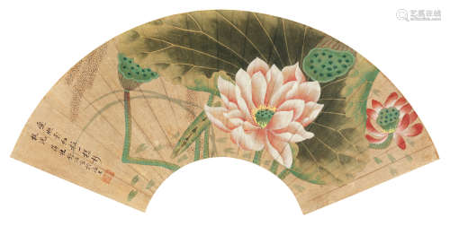 舒浩（1841～1901） 红荷 镜框 设色纸本