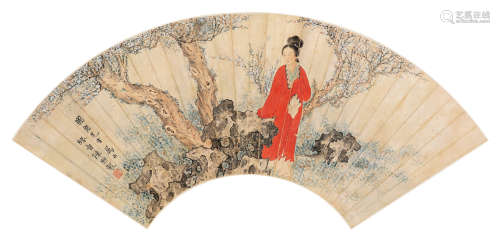陈缘督（1902～1967） 桃花仕女 镜片 设色纸本