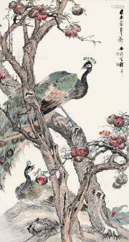 程璋（1869～1938） 己未 1895年作 孔雀 立轴 设色纸本