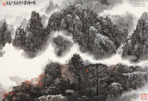 郭公达（b.1931） 壬午 2002年作 黄山烟云 镜框 设色纸本
