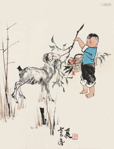 周思聪（1939～1996） 1973年作 牧羊图 立轴 设色纸本