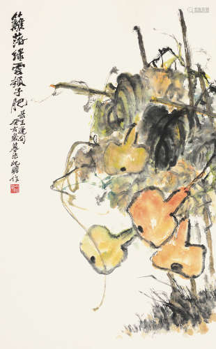 朱屺瞻（1892～1996） 癸亥 1983年作 篱落绿云瓠子肥 镜片 设色纸本