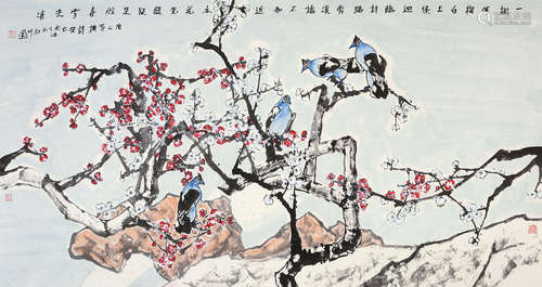 江文湛（b.1940） 癸巳 2003年作 喜上梅梢 镜片 设色纸本