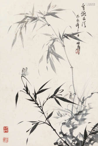 卢坤峰（b.1934） 乙亥 1995年作 竹秀兰香 立轴 水墨纸本